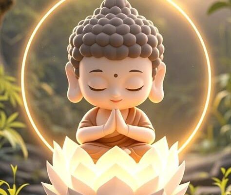 Hình nền chú tiểu niệm phật mong bình an, may mắn
